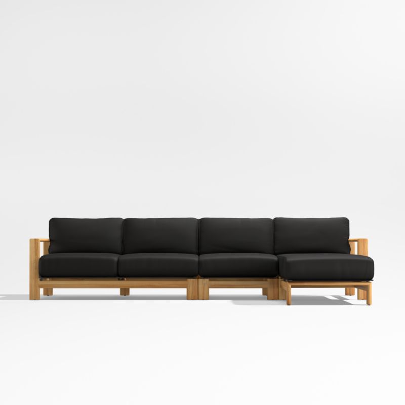 Anguilla Teak 3-Piece Right-Arm Chaise Outdoor Sectional Sofa with Black Cushions - image 0 of 8