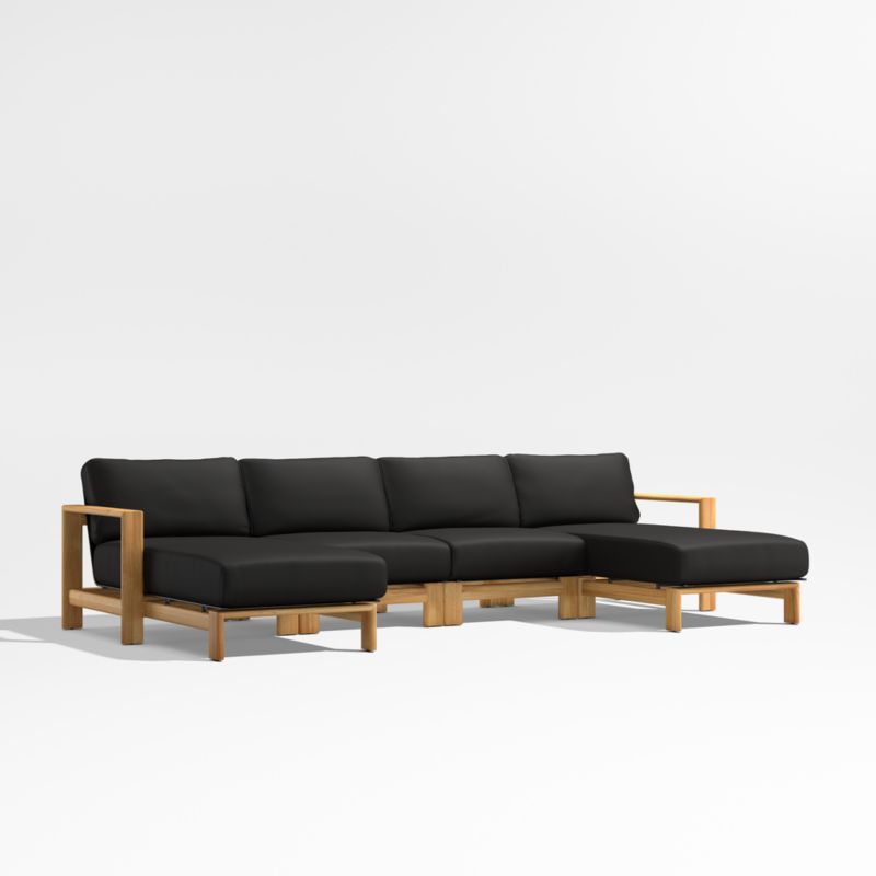 Anguilla Teak 4-Piece Double-Chaise Outdoor Sectional Sofa with Black Cushions - image 5 of 9