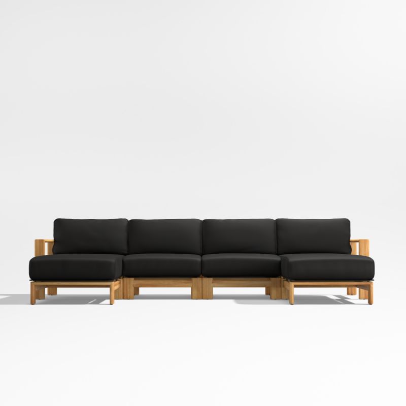 Anguilla Teak 4-Piece Double-Chaise Outdoor Sectional Sofa with Black Cushions - image 0 of 9