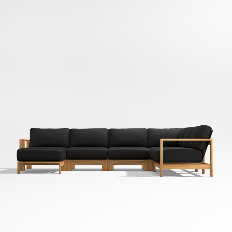 Anguilla Teak 5-Piece Left-Arm Chaise Outdoor Sectional Sofa with Black Cushions - image 5 of 9