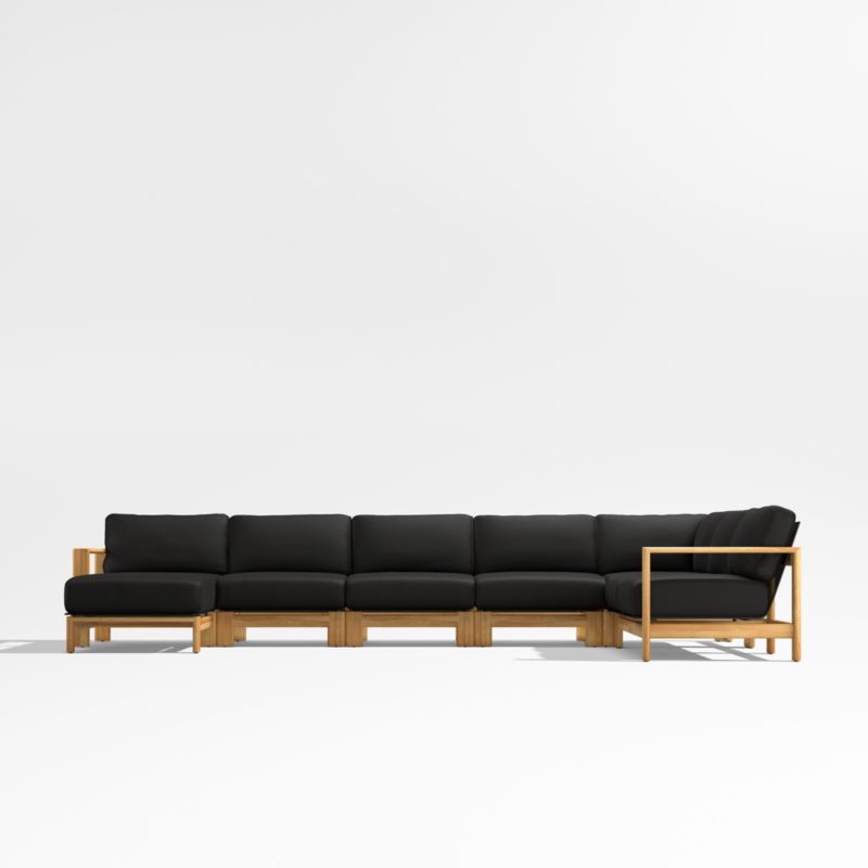 Anguilla Teak 6-Piece Left-Arm Chaise Outdoor Sectional Sofa with Black Cushions - image 5 of 9