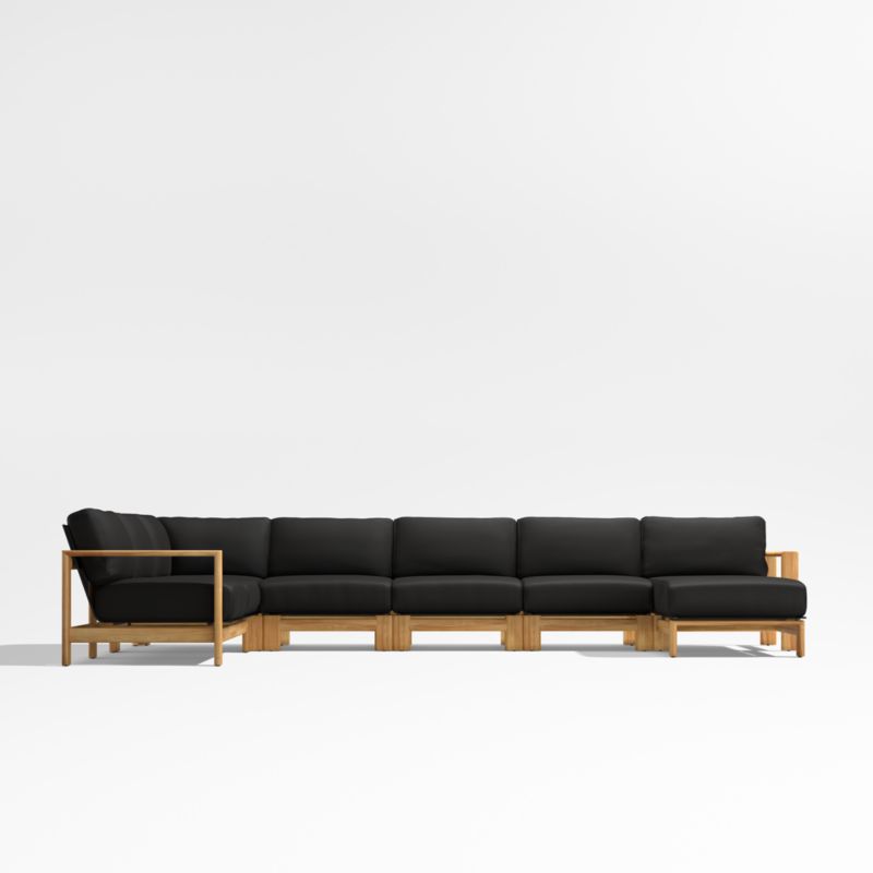 Anguilla Teak 6-Piece Right-Arm Chaise Outdoor Sectional Sofa with Black Cushions - image 5 of 9