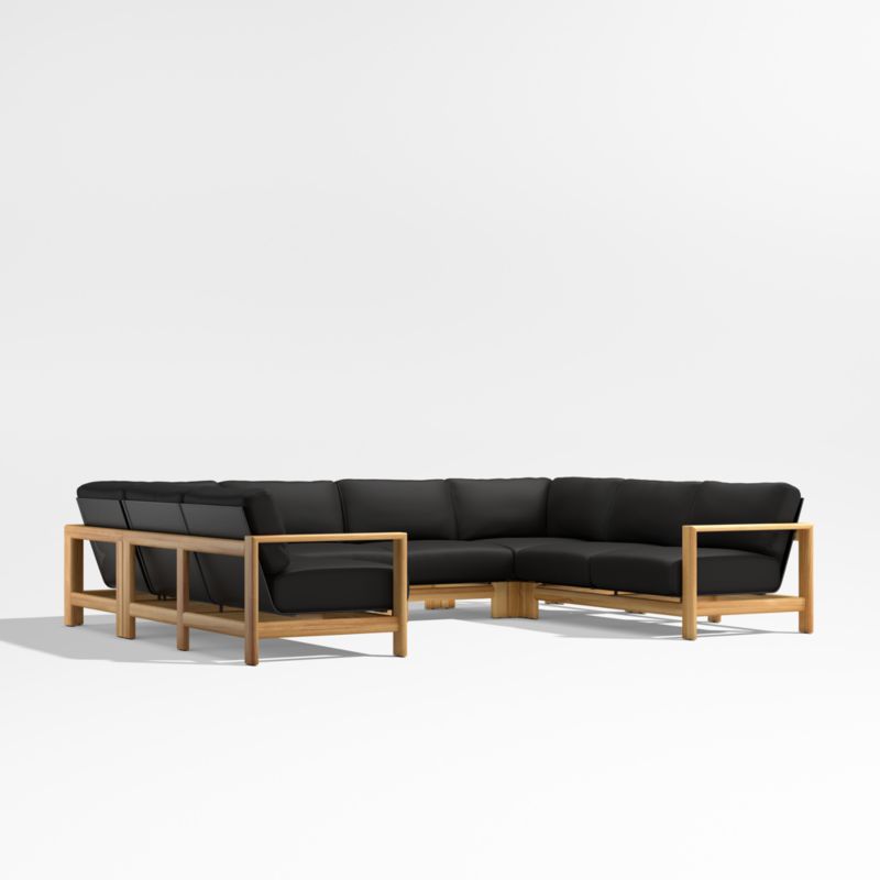 Anguilla Teak 6-Piece U-Shaped Outdoor Sectional Sofa with Black Cushions - image 5 of 9