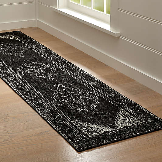 Anice Black Hand-Knotted Oriental-Style Runner Rug