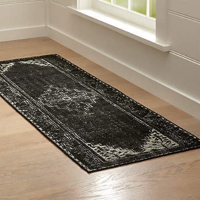 Anice Black Hand Knotted Oriental Style, Black And White Kitchen Runner Rugs