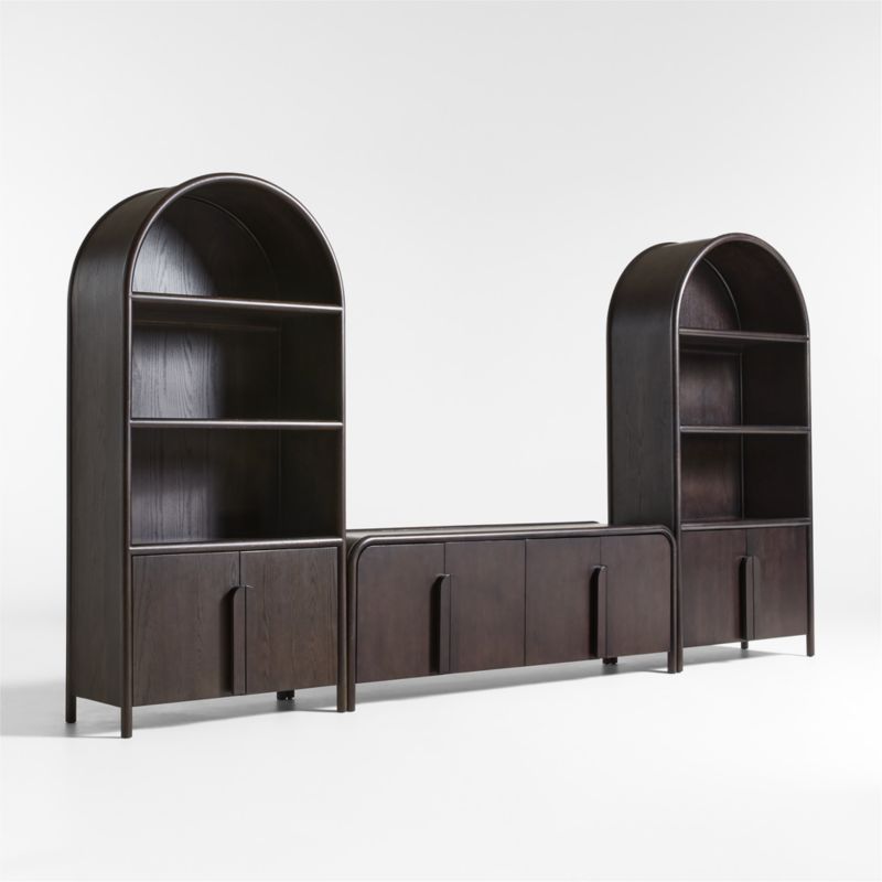 Annie 72" Charcoal Brown Wood Storage Media Credenza with 2 Charcoal Brown Storage Bookcases by Leanne Ford