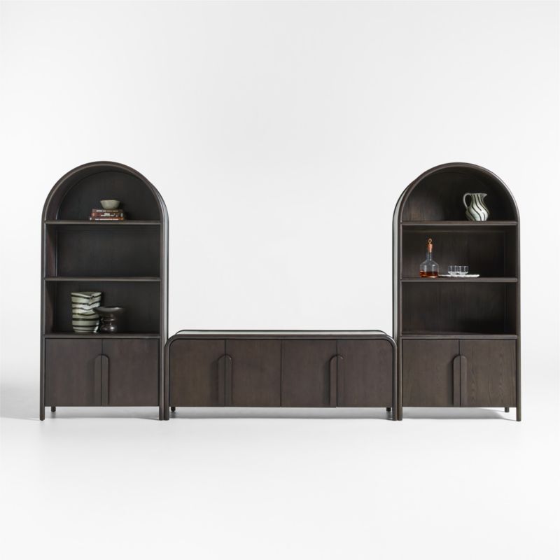 Annie 72" Charcoal Brown Wood Storage Media Credenza with 2 Charcoal Brown Storage Bookcases by Leanne Ford