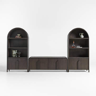 Annie 72" Charcoal Brown Wood Storage Media Credenza with 2 Charcoal Brown Storage Bookcases by Leanne Ford