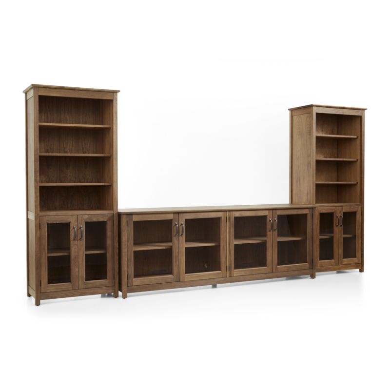 Ainsworth Walnut 85" Storage Media Console and Two 30" Towers with Glass/Wood Doors - image 5 of 12