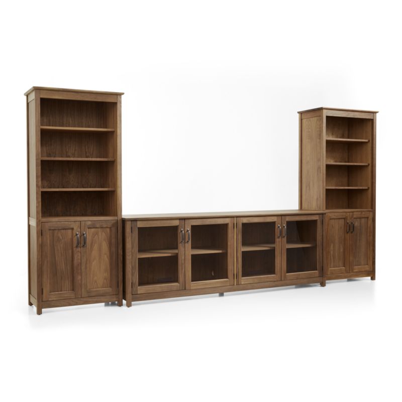 Ainsworth Walnut 85" Storage Media Console and Two 30" Towers with Glass/Wood Doors - image 10 of 12