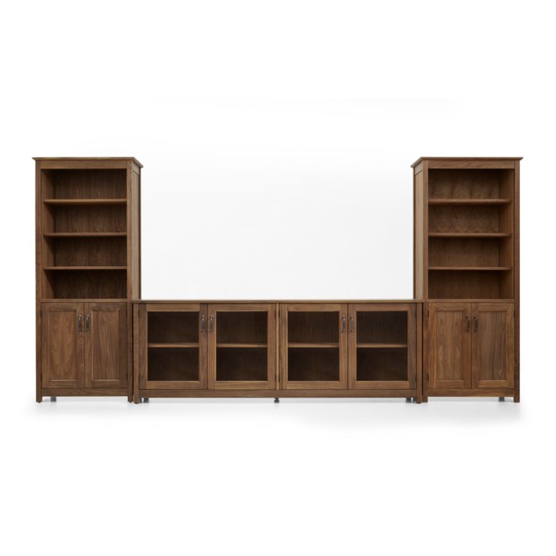 Ainsworth Walnut 85" Storage Media Console and Two 30" Towers with Glass/Wood Doors - image 9 of 12