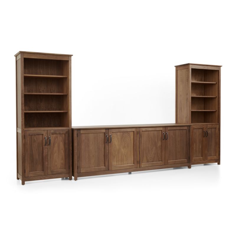 Ainsworth Walnut 85" Storage Media Console and Two 30" Towers with Glass/Wood Doors - image 8 of 12