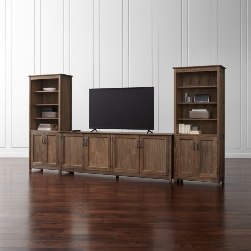 Ainsworth Walnut 85" Storage Media Console and Two 30" Towers with Glass/Wood Doors - image 3 of 12