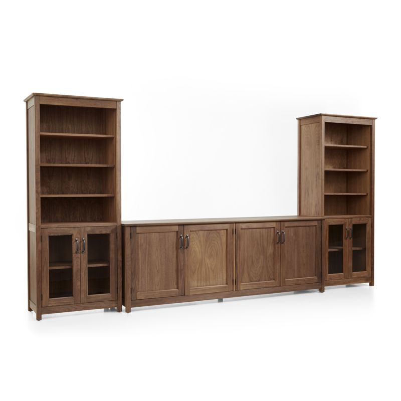 Ainsworth Walnut 85" Storage Media Console and Two 30" Towers with Glass/Wood Doors - image 6 of 12