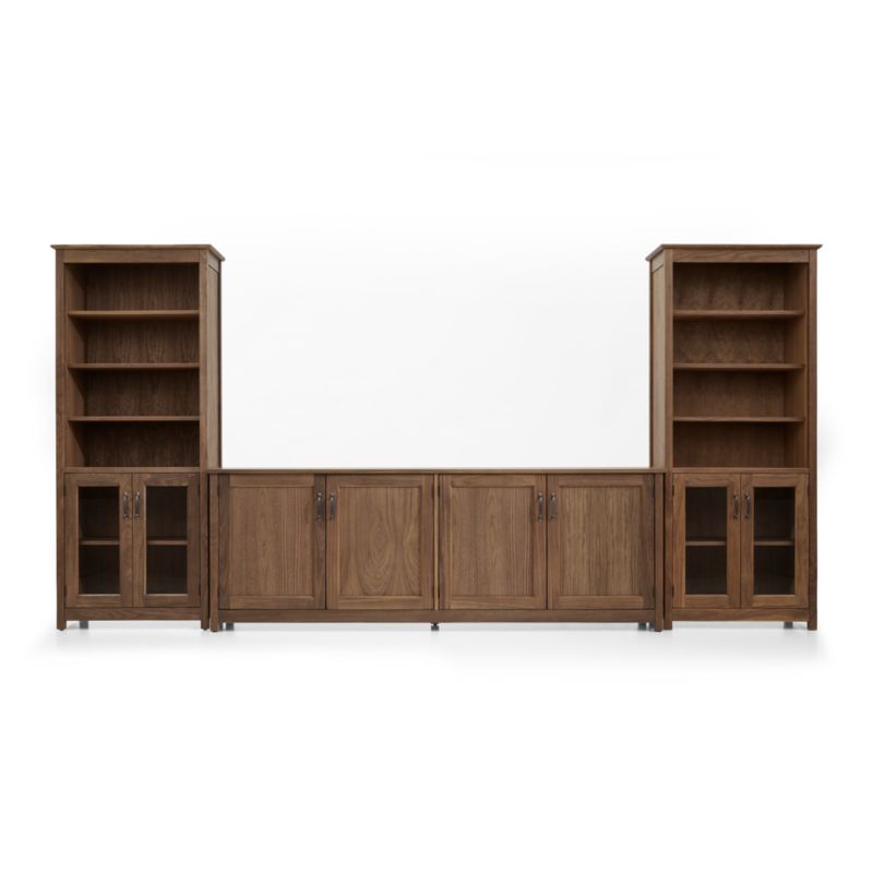 Ainsworth Walnut 85" Storage Media Console and Two 30" Towers with Glass/Wood Doors - image 4 of 12