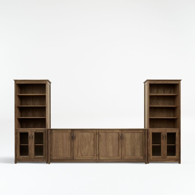 Ainsworth Walnut 85" Storage Media Console and Two 30" Towers with Glass/Wood Doors - image 0 of 12