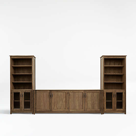 Ainsworth Walnut 85" Storage Media Console and Two 30" Towers with Glass/Wood Doors