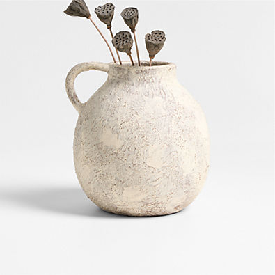 View Antiguo White Terracotta Vase 8" details