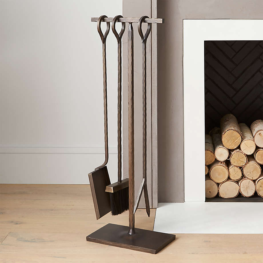 Antiqued Brass Fireplace Tool Set + Reviews | Crate & Barrel