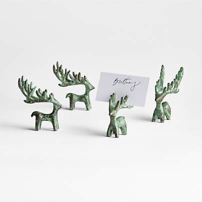 Antique Verdigris Reindeer Placecard Holder