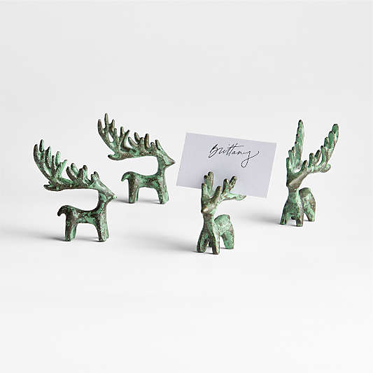 Antique Verdigris Reindeer Placecard Holder