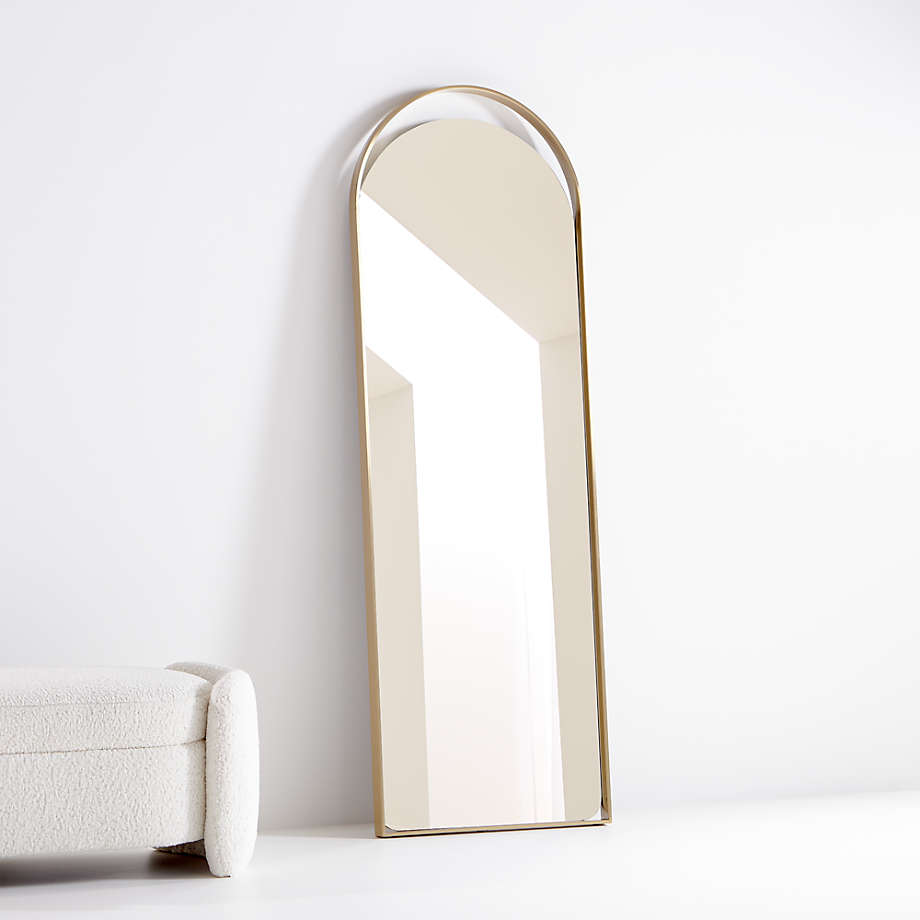 Aosta Brass Arch Cutout Floor Mirror, Arch Leaning Floor Mirror Gold