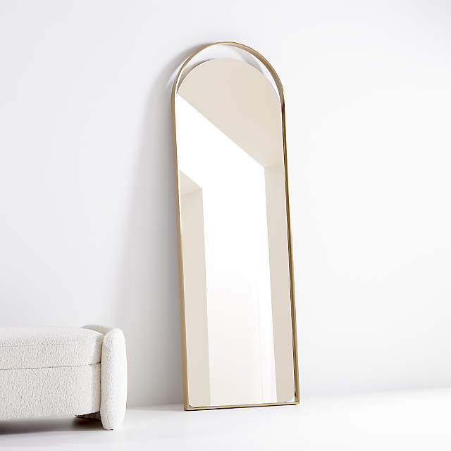 Aosta Brass Arch Cutout Floor Mirror, Wooden Arch Floor Mirror
