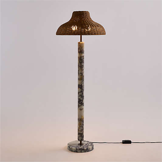Aphra White Marble Floor Lamp with Rattan Shade