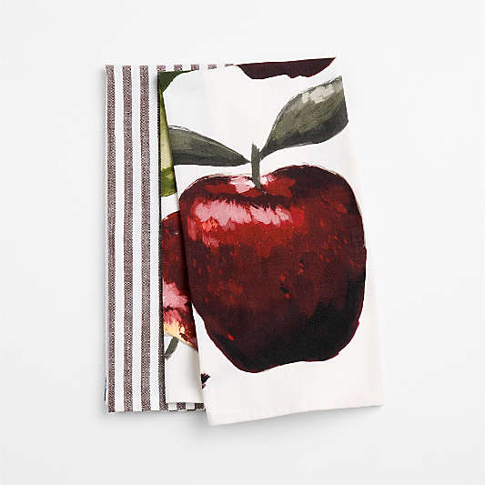 Apple and Stripe Organic Cotton Dish Towel Set