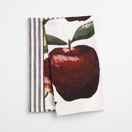 Apple and Stripe Organic Cotton Dish Towel Set