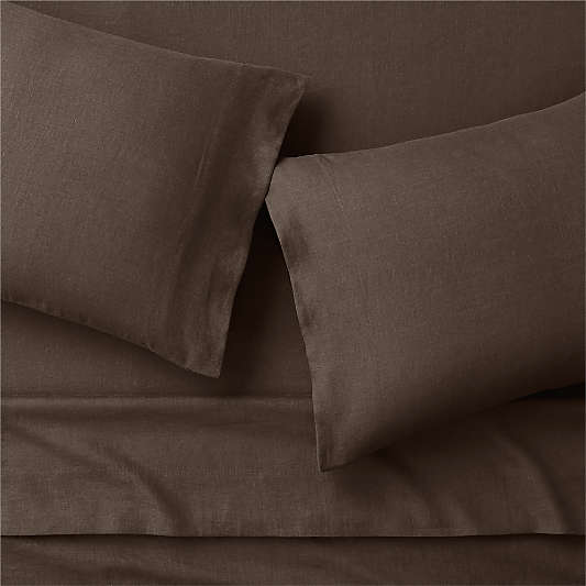 Aire Natural European Linen Deep Brown Bed Sheet Set