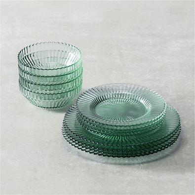 View Archie Green Glass 12-Piece Place Setting details