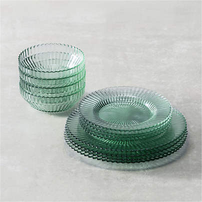 Archie Green Glass 12-Piece Place Setting