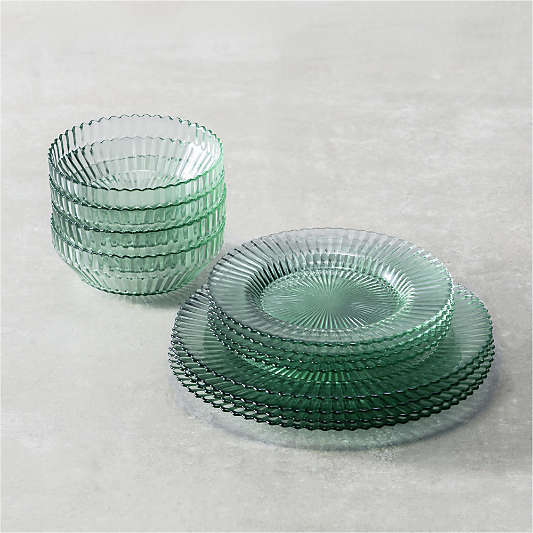 Archie Green Glass 12-Piece Place Setting