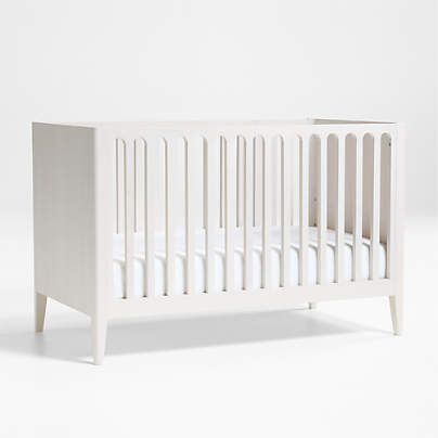 Archie Whitewashed Ash Wood Convertible Baby Crib with Toddler Bed Rail