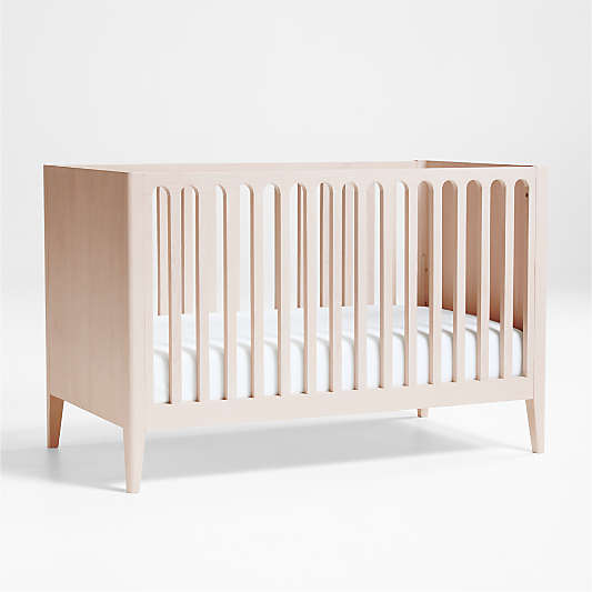 Archie Whitewashed Ash Wood Convertible Baby Crib with Toddler Bed Rail