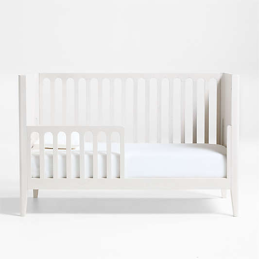 Archie Whitewashed Ash Wood Convertible Baby Crib with Toddler Bed Rail