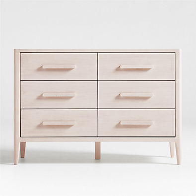 View Archie 50" Whitewashed Ash Wood Wide 6-Drawer Kids Dresser details