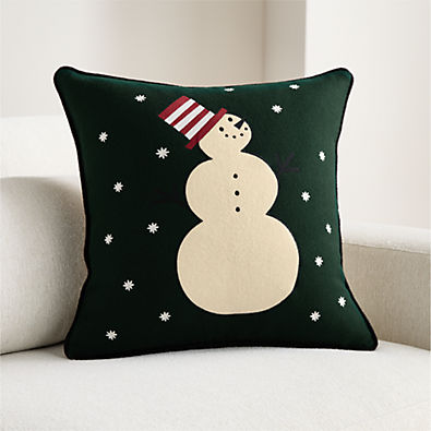 View Joan Anderson's Arctic Friend Snowman 20"x20" Spruce Green Throw Pillow Cover details