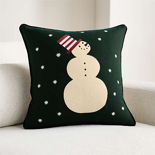 Joan Anderson's Arctic Friend Snowman 20"x20" Spruce Green Throw Pillow Cover
