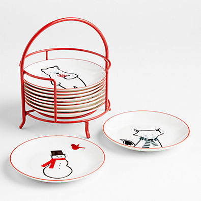 View Joan Anderson Arctic Friends Christmas Appetizer Plates with Stand, Set of 10 details