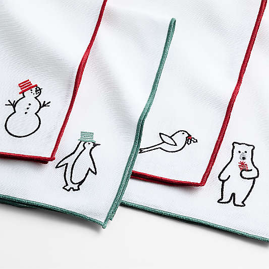 Arctic Friends Organic Cotton Holiday Napkins, Set of 4 by Joan Anderson