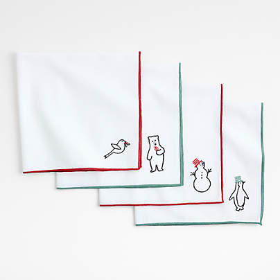 Arctic Friends Organic Cotton Holiday Napkins, Set of 4 by Joan Anderson