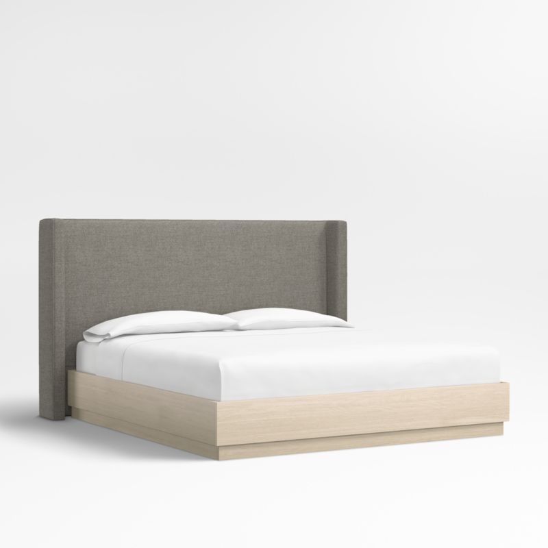 Arden 52" Dark Grey Upholstered King Headboard with Batten White Oak Bed Base - image 0 of 5