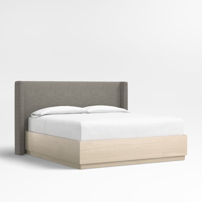 Arden 52" Dark Grey Upholstered King Headboard with Batten White Oak Storage Bed Base - image 0 of 7