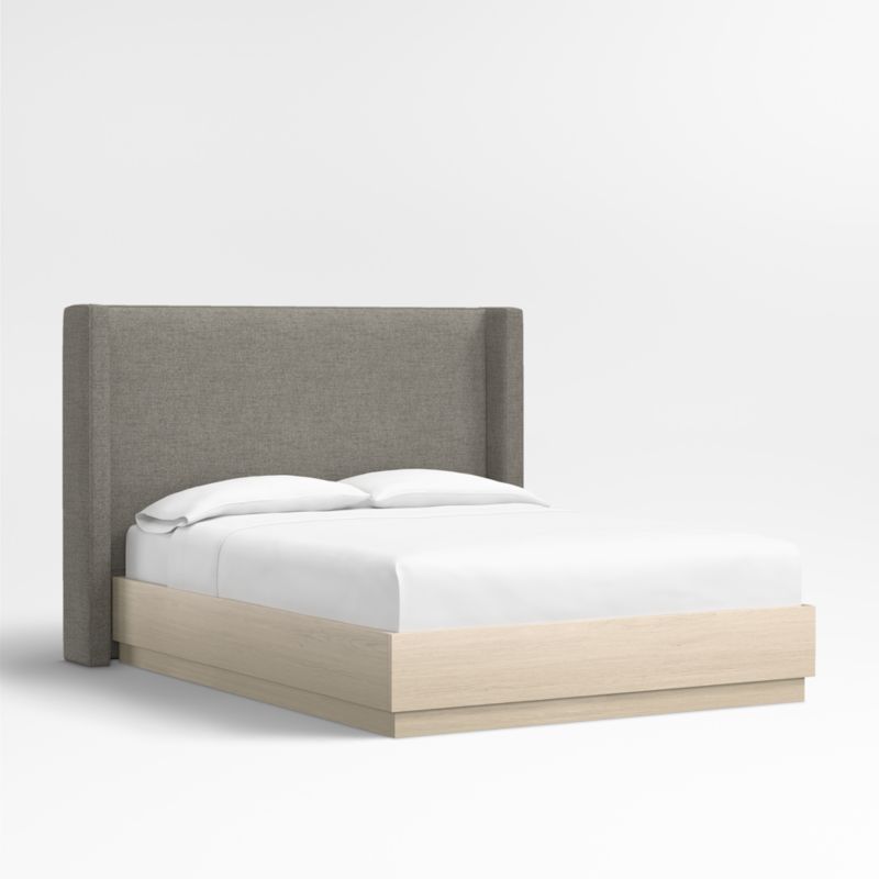 Arden 52" Dark Grey Upholstered Queen Headboard with Batten White Oak Bed Base - image 0 of 4