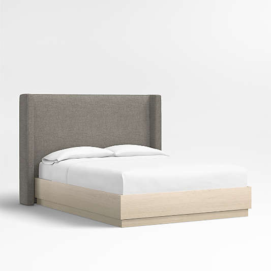 Arden 52" Dark Grey Upholstered Headboard with Batten White Oak Bed Base