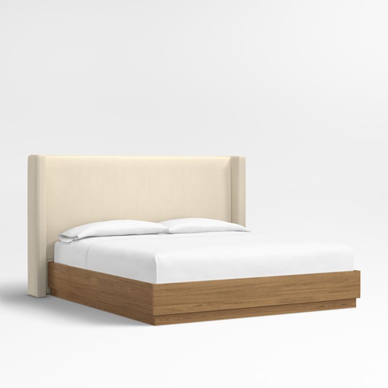 Arden 52" Ivory Upholstered King Headboard with Batten Brown Oak Bed Base - image 0 of 5