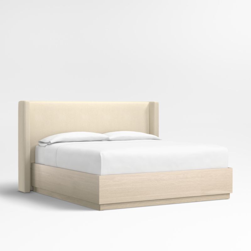 Arden 52" Ivory Upholstered King Headboard with Batten White Oak Storage Bed Base - image 0 of 7