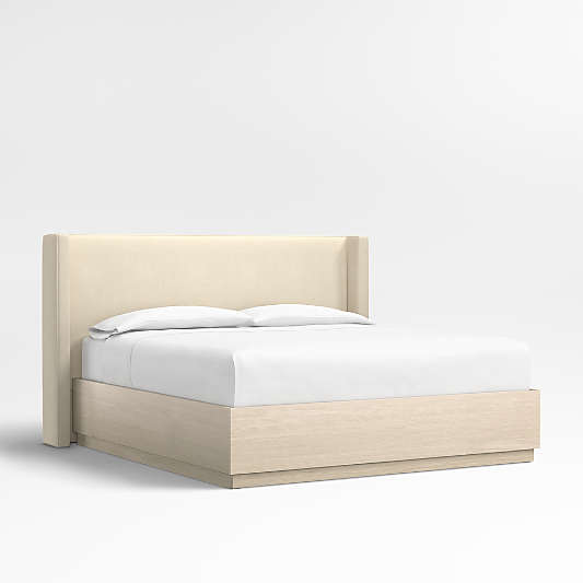 Arden 52" Ivory Upholstered King Headboard with Batten White Oak Storage Bed Base